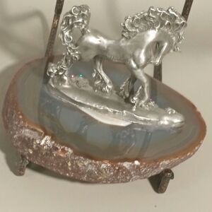 Greg Neeley 1995 Pewter Unicorn Figurine on Agate Slice Base 4.5"